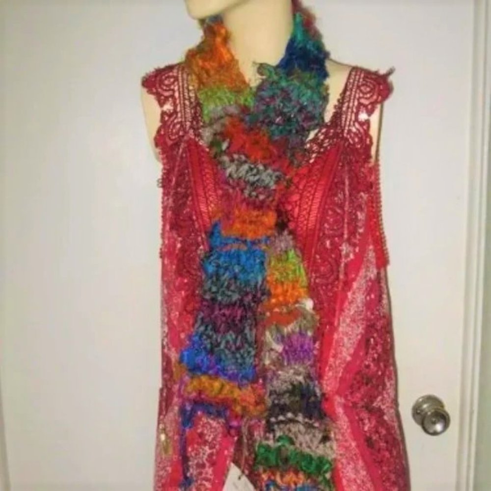 ❤️HANDMADE by Hazel Recycled Sari Silk Long Wrap Around Scarf Charms on End